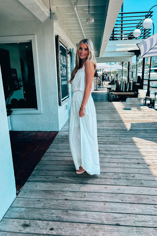Mykonos Crochet Linen Top White