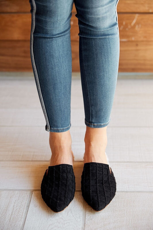 Chalet Quilted Black Suede Mule