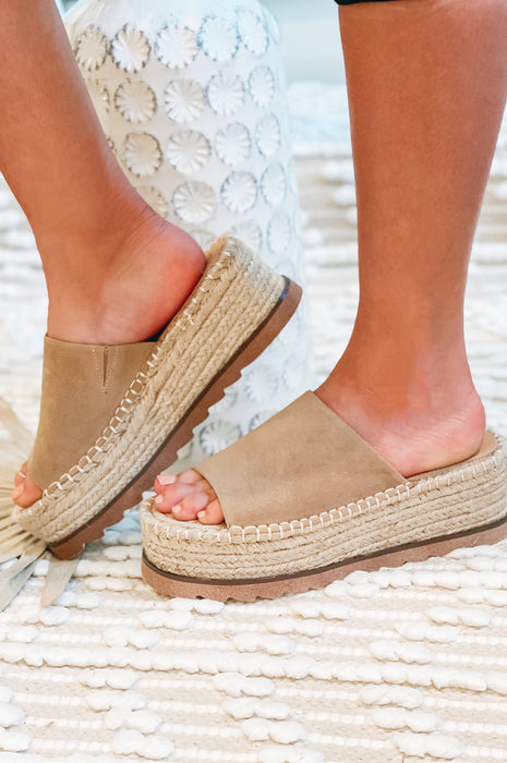 Happy Hour Suede Espadrille Wedges Sand