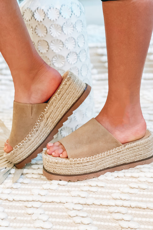 Happy Hour Suede Espadrille Wedges Sand
