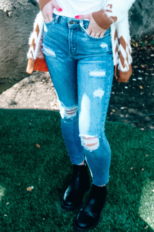 Shelly Distressed Scissor Cut Skinny Medium Denim