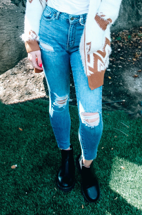 Shelly Distressed Scissor Cut Skinny Medium Denim
