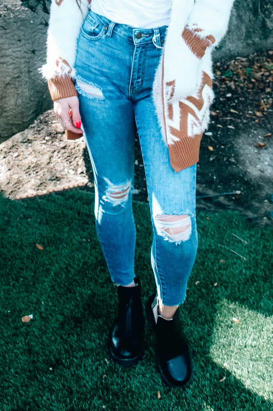 Shelly Distressed Scissor Cut Skinny Medium Denim