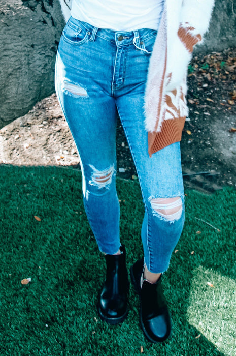Shelly Distressed Scissor Cut Skinny Medium Denim