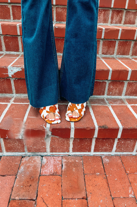 Saldana Cow Print Heels Cognac Multi