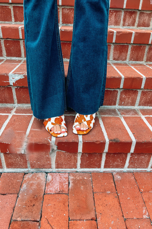 Saldana Cow Print Heels Cognac Multi