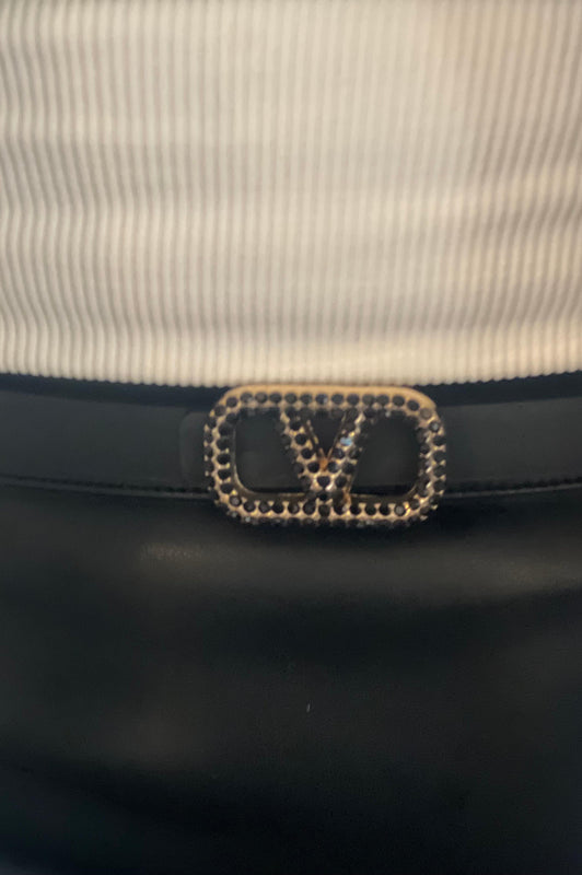 Thin Black Rhinestone V Belt
