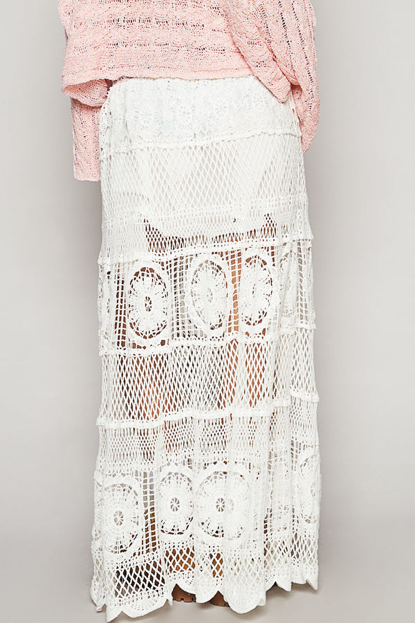 Arissa Crochet Long Flare Elastic Waist Band Skirts