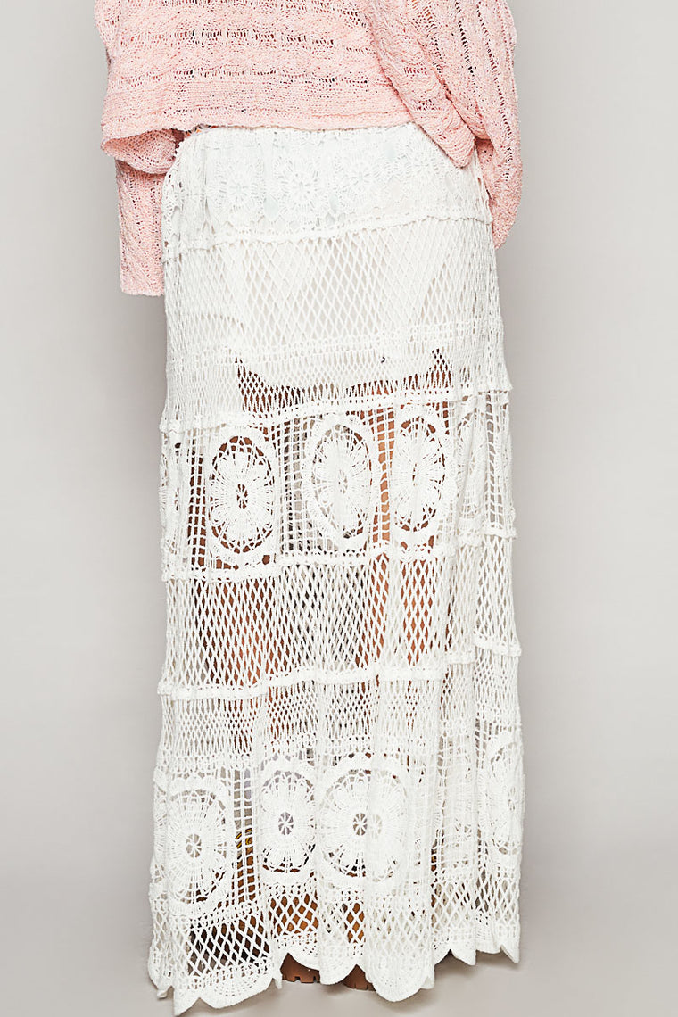 Arissa Crochet Long Flare Elastic Waist Band Skirts