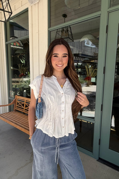 Pin Tuck Waist White Blouse