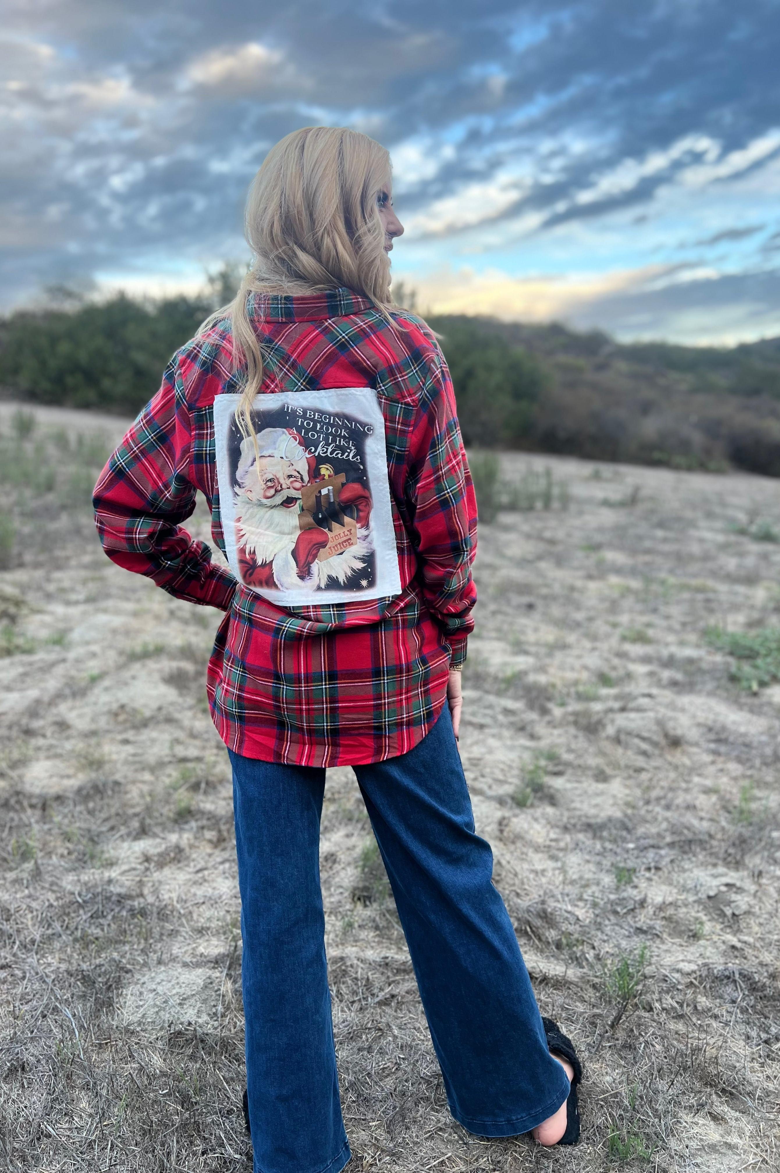 Red and Green Flannel with Jolly Juice Santa Wine Patch