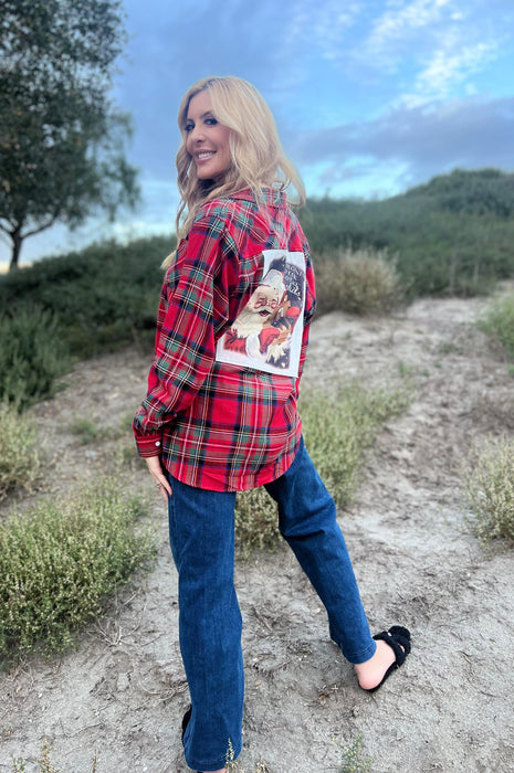 Red and Green Flannel with Jolly Juice Santa Wine Patch