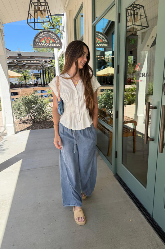 Pin Tuck Waist White Blouse
