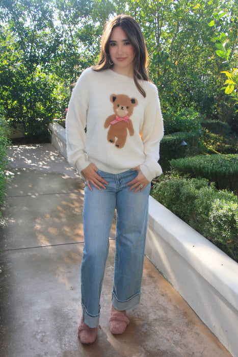 Teddy Bear Plaid Bow Sweater