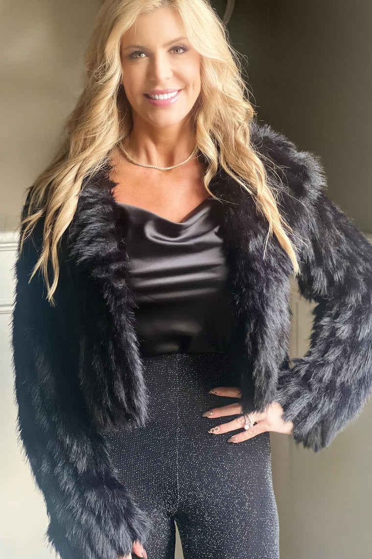 Show Me Your Mumu Salt Lake City Cropped Jacket Black Faux Fur