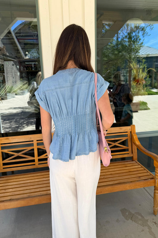 Pin Tuck Waist Denim Top