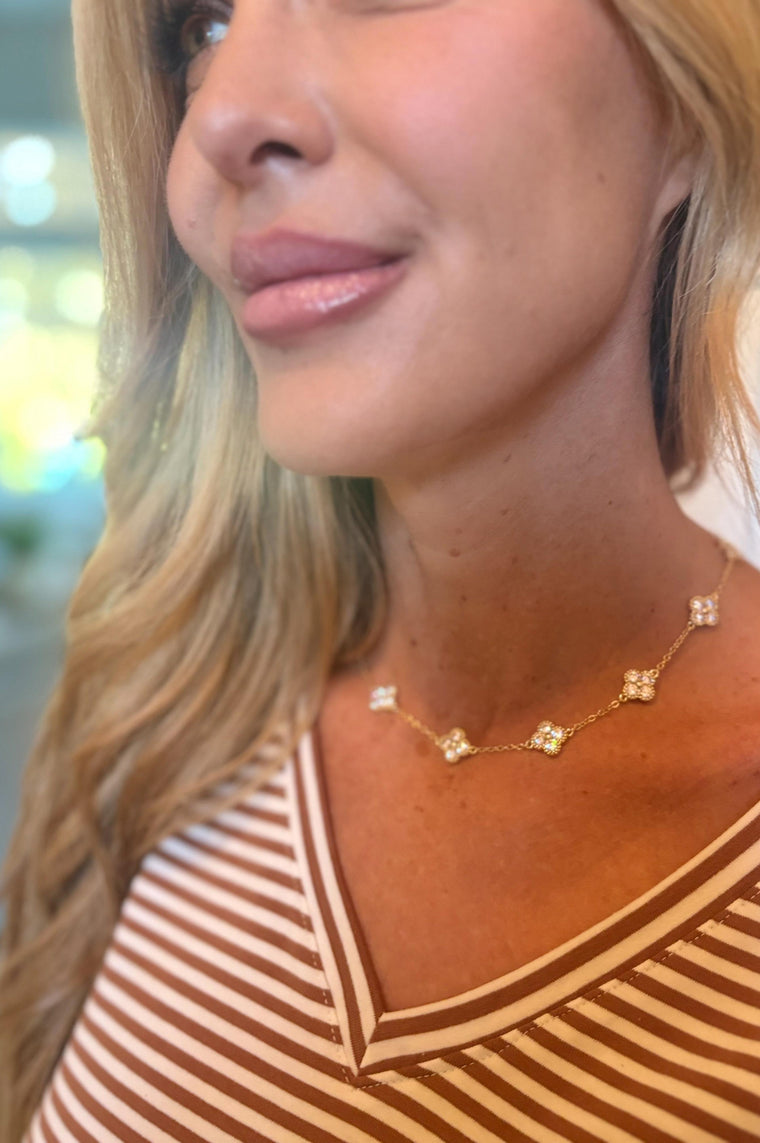 Bejeweled Clover Charm Necklace