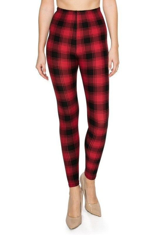 Holiday Plaid Buttery Leggings Black/Red