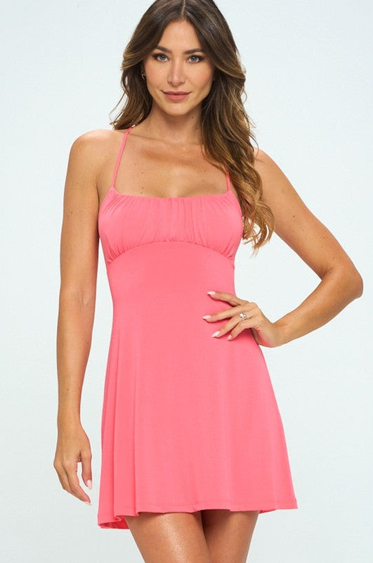 Crepe Sunset Dreaming Dress Coral