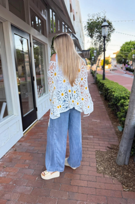 Wide Leg Denim Pants w/ Drawstring