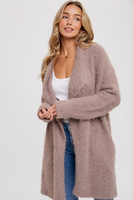 Soft Fuzzy Drape Cardigan Mushroom