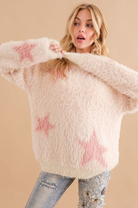 Snuggled in Stars Sweater Pink