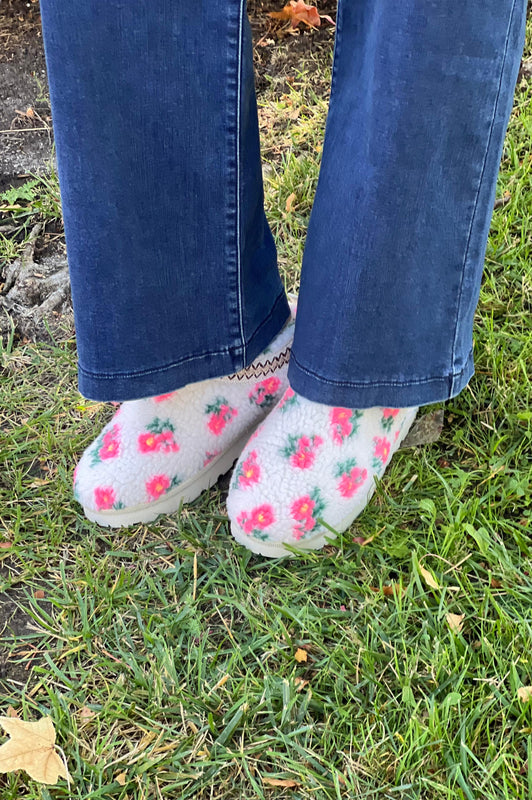 Sherpa Flower Bootie Floral Cream Pink