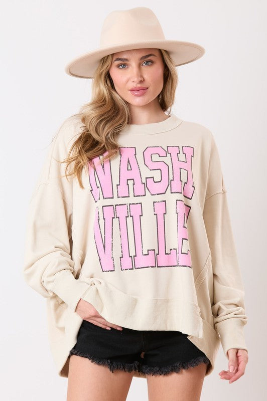 Mineral Washed Nashville Printed Sweatshirt Ecru