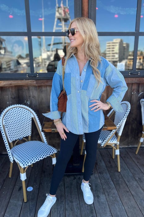 Washed Denim Color Block Jacket