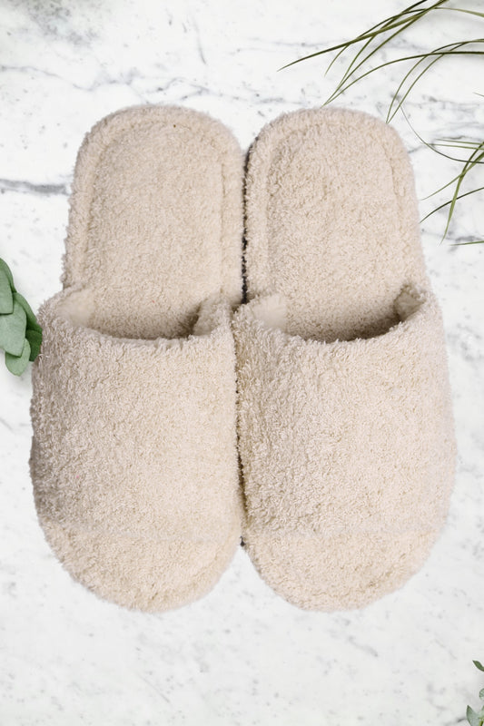 Luxurious Open Toe Slippers Taupe