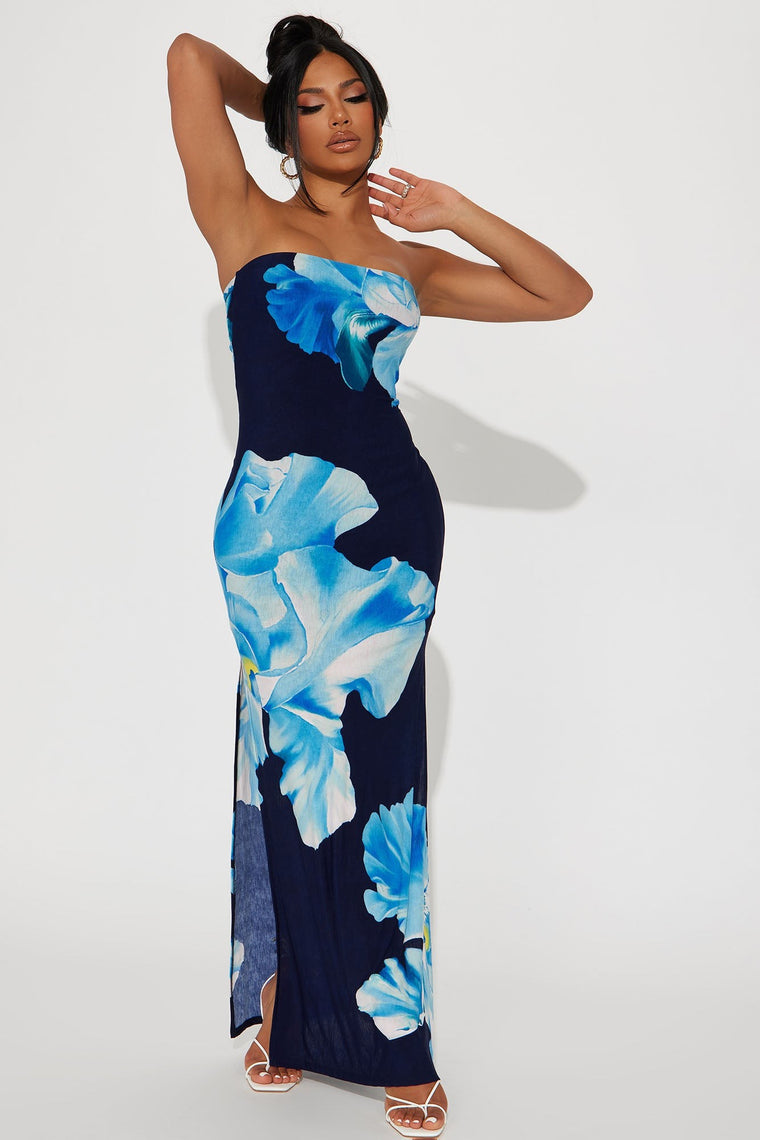 Tropical Vacation Big Flower Maxi Dress Navy