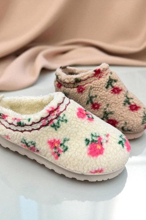 Sherpa Flower Bootie Taupe Red Floral