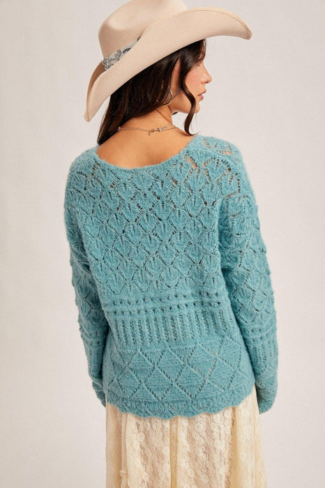 Isabel Crochet Knit Sweater Aqua