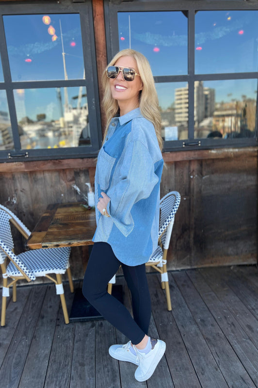 Washed Denim Color Block Jacket