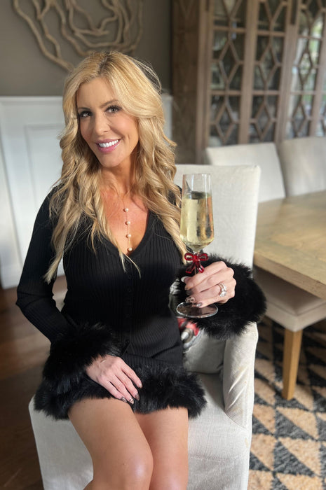 Show Me Your Mumu Fran Mini Skirt Black Knit w/Faux Fur