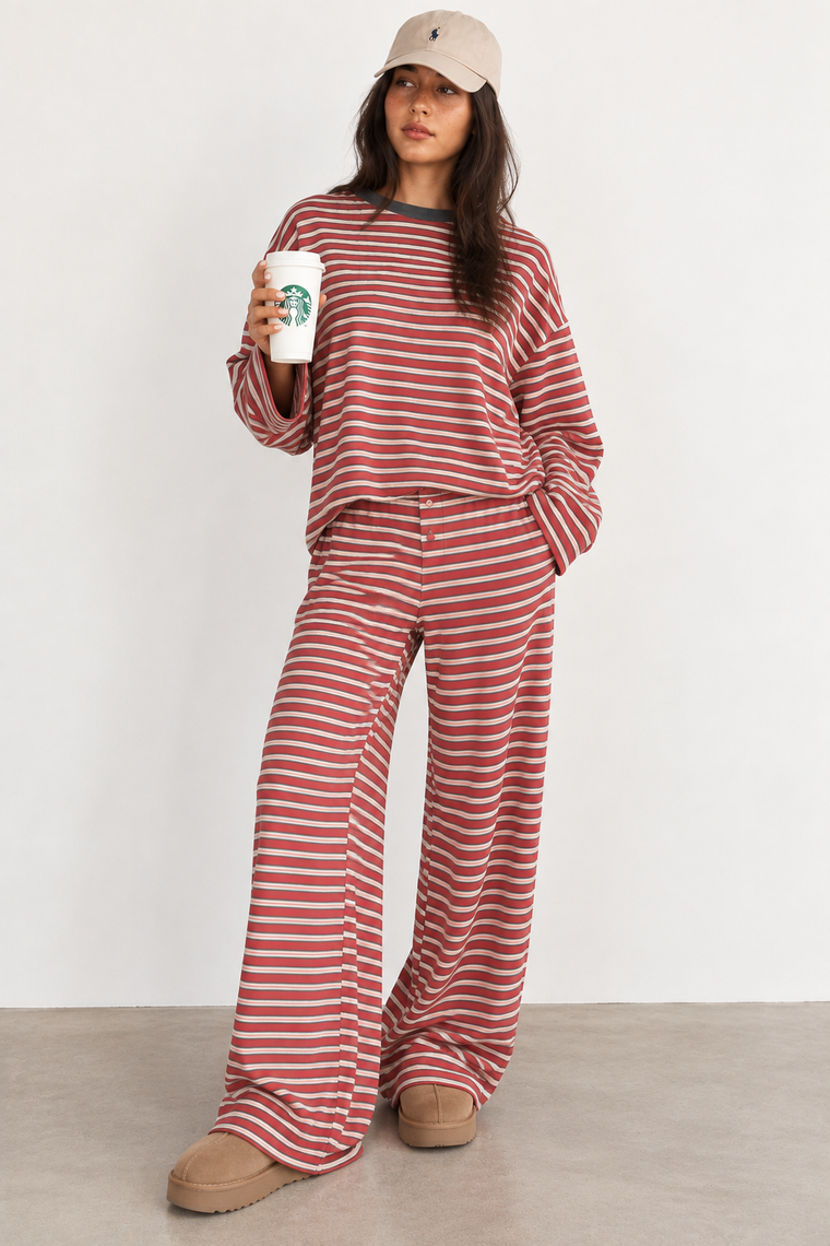 Saturday Social Striped Lounge Set Red