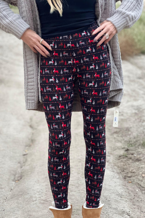 Holiday Plaid Buttery Leggings Reindeer Snowflake