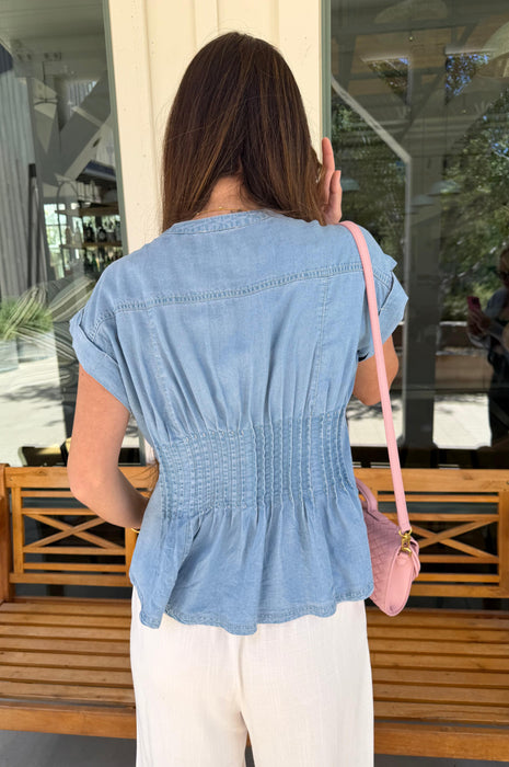 Pin Tuck Waist Denim Top