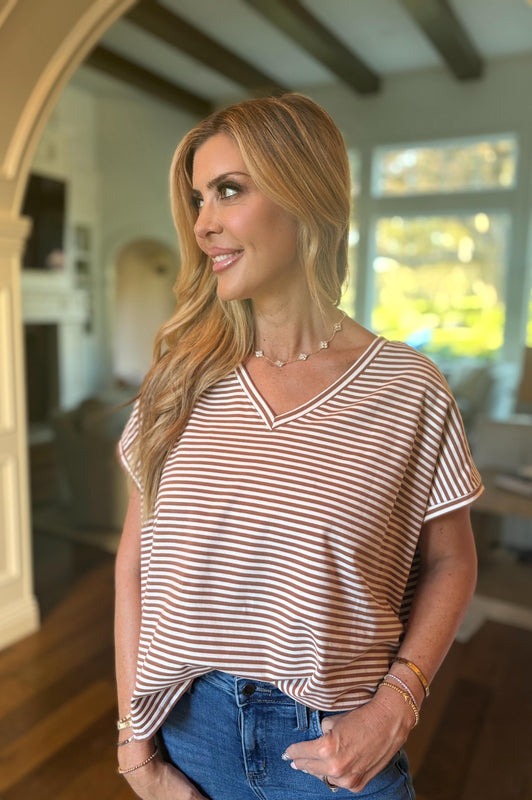 Toffee and Cream Striped Tee