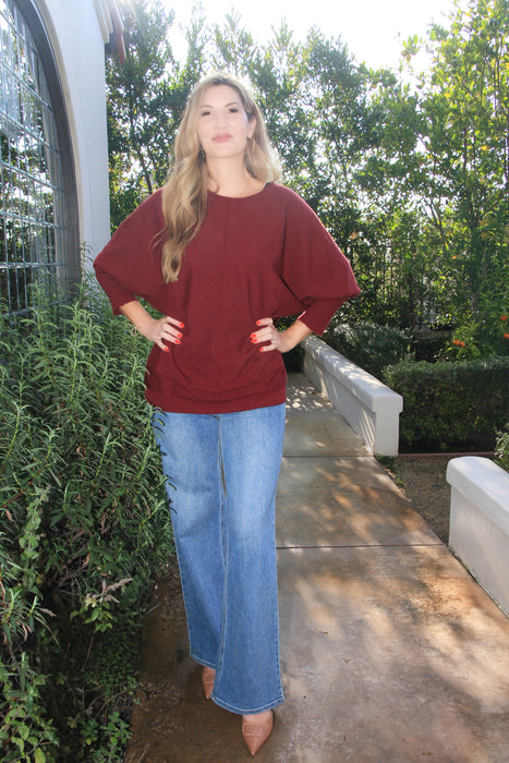 Wine Tonight Please Dolman Sweater Burgundy