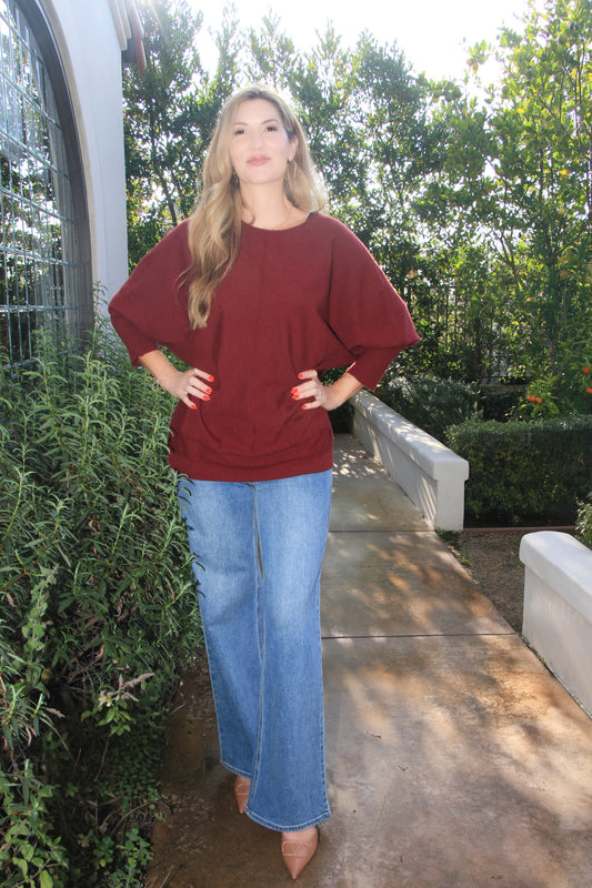 Wine Tonight Please Dolman Sweater Burgundy