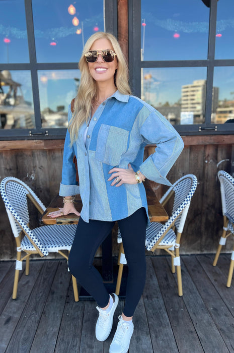 Washed Denim Color Block Jacket