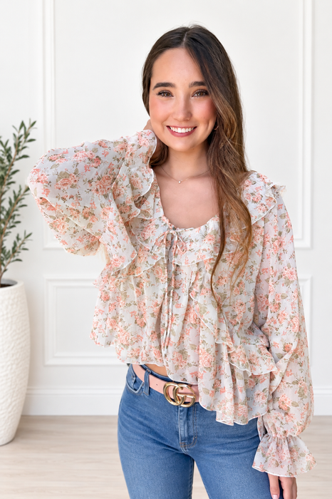 Pretty Girl Floral Blouse Light Blue