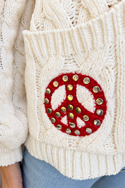 Chenille Christmas Patch Cardigan Cream