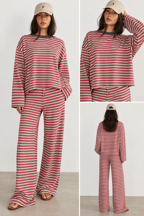 Saturday Social Striped Lounge Set Red
