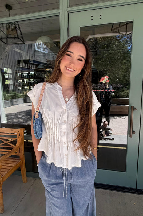 Pin Tuck Waist White Blouse