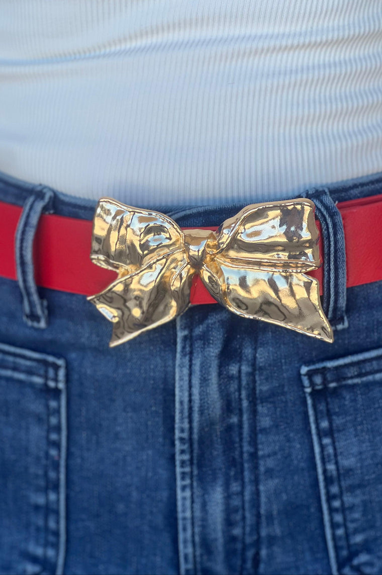 Gold Bow Belt Red