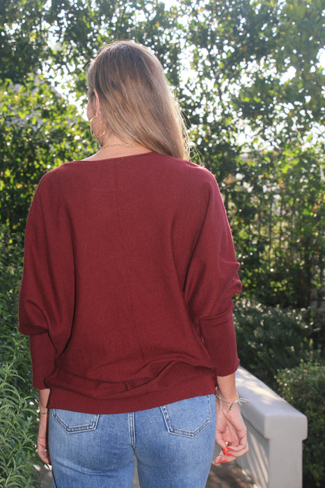 Wine Tonight Please Dolman Sweater Burgundy