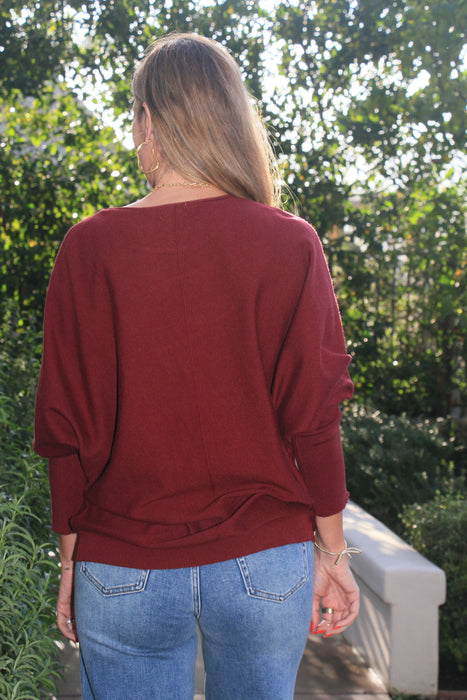 Wine Tonight Please Dolman Sweater Burgundy