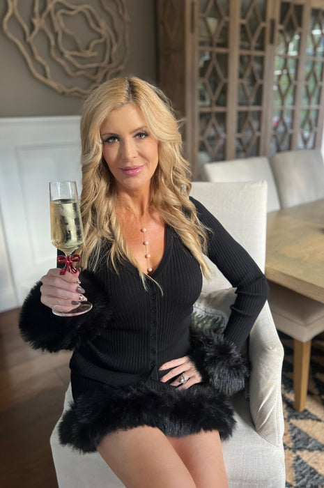 Show Me Your Mumu Fran Mini Skirt Black Knit w/Faux Fur